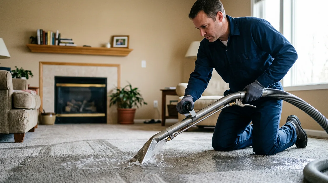 Water damage restoration technician working near Mumford, TX